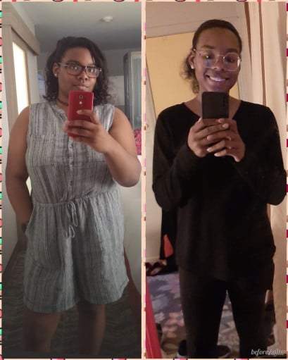 5 feet 5 Female 60 lbs Fat Loss Before and After 220 lbs to 160 lbs