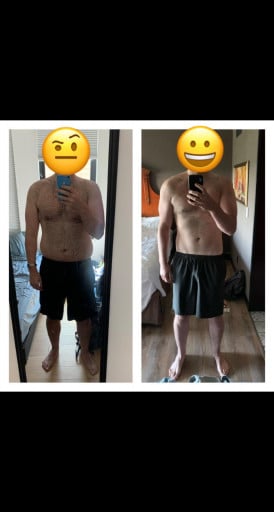 A picture of a 6'5" male showing a weight loss from 268 pounds to 233 pounds. A respectable loss of 35 pounds.