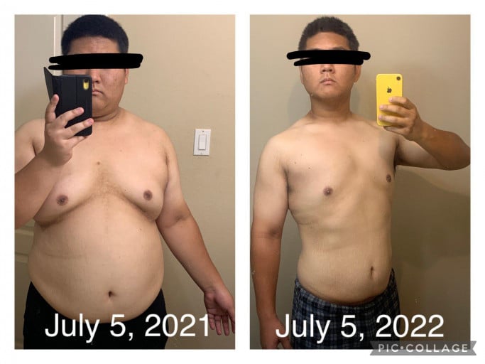 A picture of a 5'11" male showing a weight loss from 320 pounds to 228 pounds. A total loss of 92 pounds.