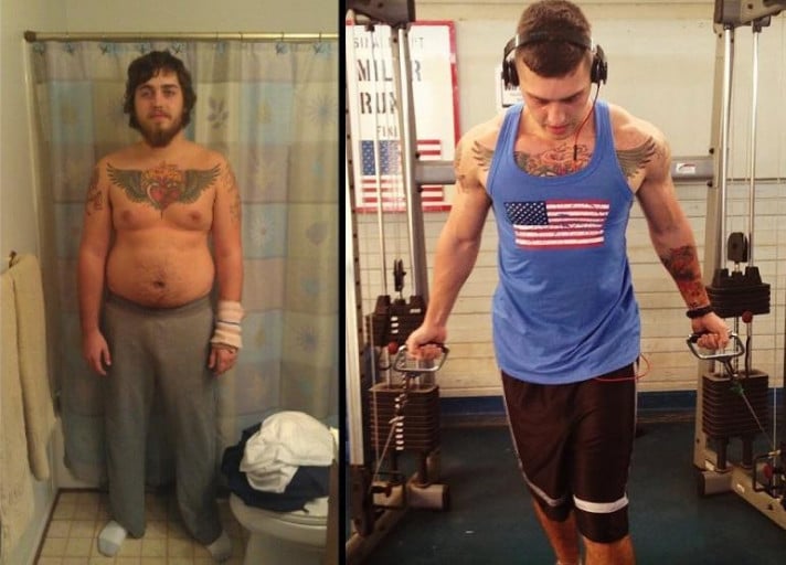 A photo of a 6'2" man showing a weight cut from 245 pounds to 190 pounds. A respectable loss of 55 pounds.