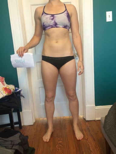 A progress pic of a 5'7" woman showing a snapshot of 140 pounds at a height of 5'7