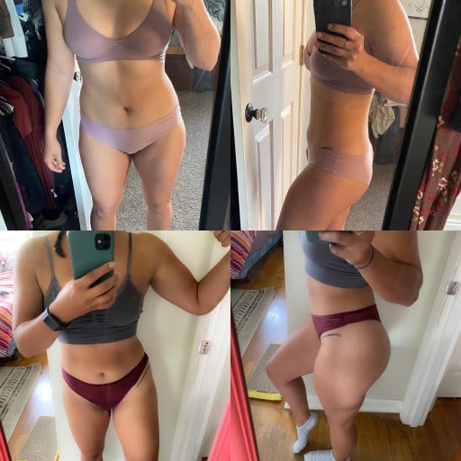 5 foot 2 Female Progress Pics of 8 lbs Fat Loss 145 lbs to 137 lbs