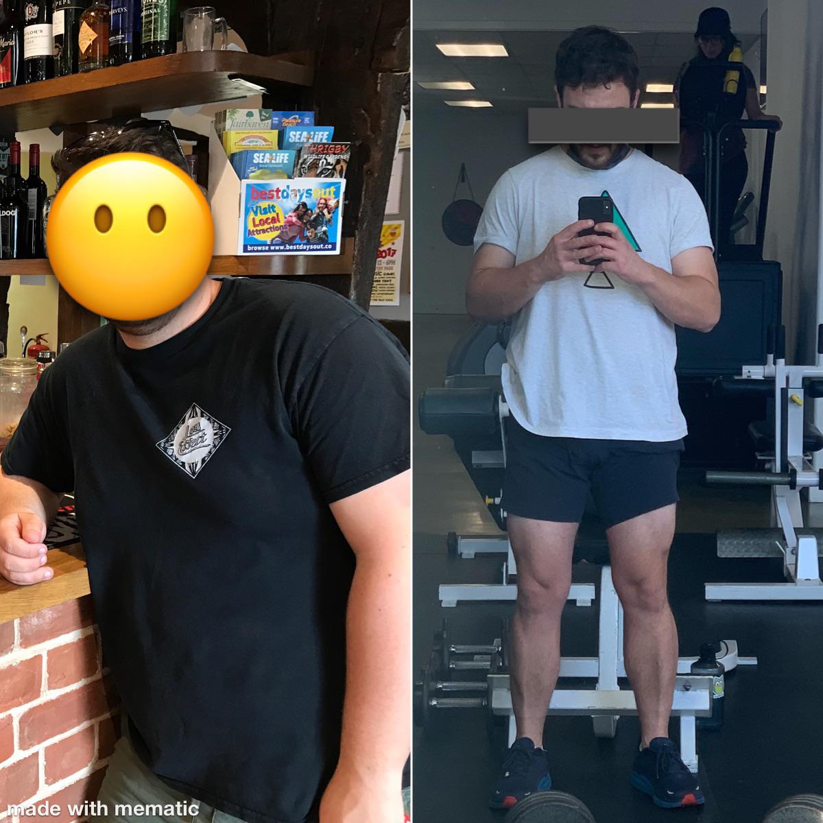 Before and After 46 lbs Fat Loss 6 foot Male 238 lbs to 192 lbs