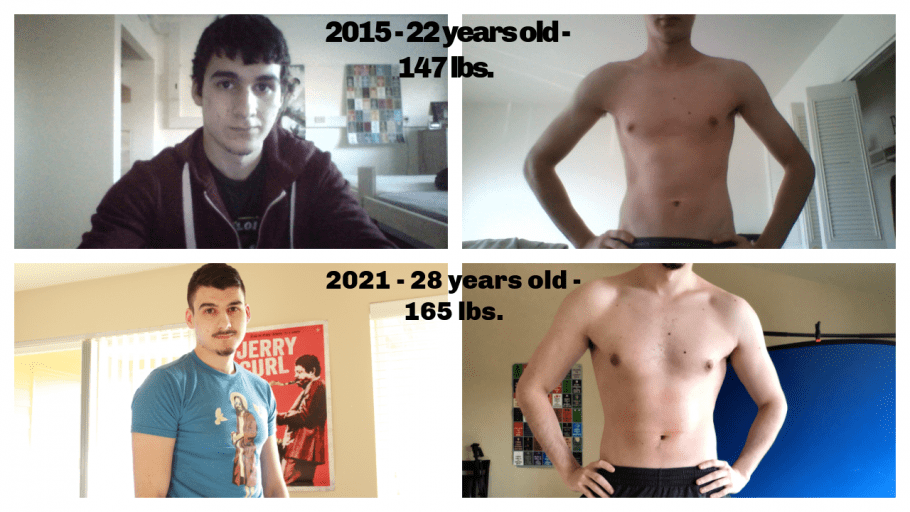 18 lbs Muscle Gain Before and After 6 foot Male 147 lbs to 165 lbs