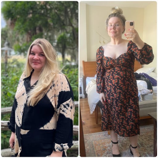 Before and After 28 lbs Weight Loss 5 foot 4 Female 218 lbs to 190 lbs