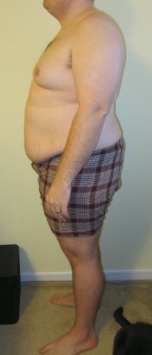 A before and after photo of a 5'9" male showing a snapshot of 285 pounds at a height of 5'9