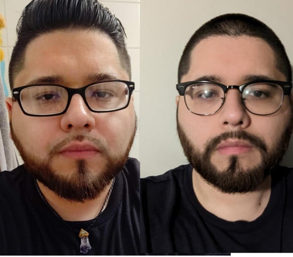 A picture of a 5'7" male showing a weight loss from 280 pounds to 235 pounds. A total loss of 45 pounds.