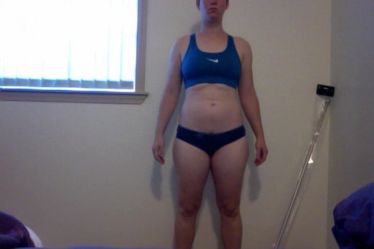 A progress pic of a 5'3" woman showing a snapshot of 143 pounds at a height of 5'3