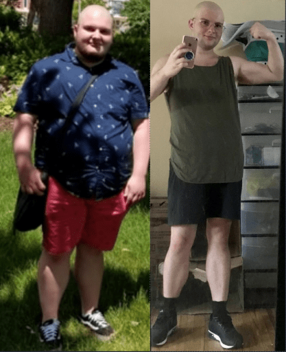 A picture of a 5'5" male showing a weight loss from 280 pounds to 155 pounds. A respectable loss of 125 pounds.