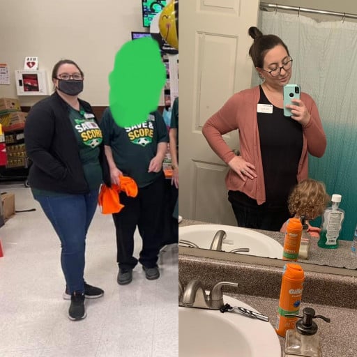 Before and After 45 lbs Weight Loss 5'5 Female 235 lbs to 190 lbs