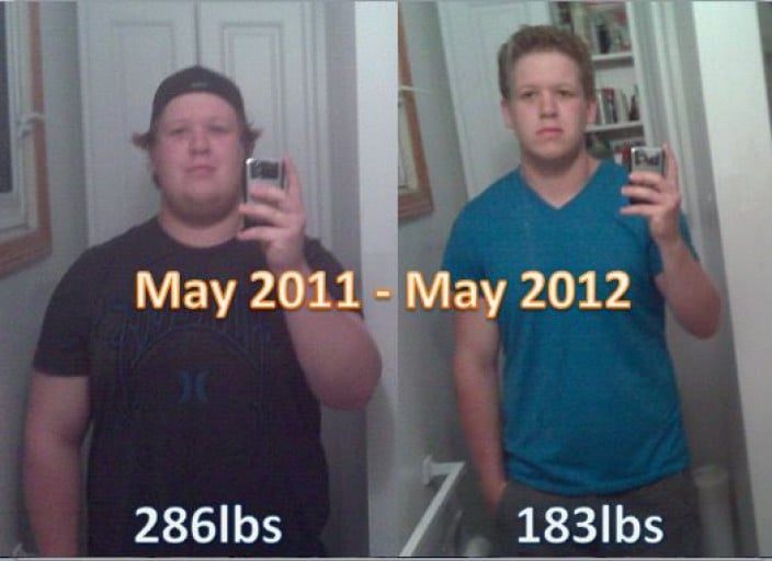 A photo of a 6'0" man showing a weight reduction from 290 pounds to 175 pounds. A respectable loss of 115 pounds.