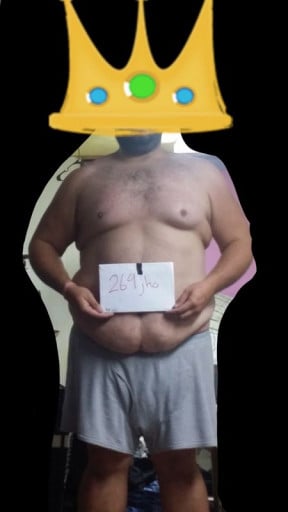 A picture of a 6'1" male showing a weight cut from 355 pounds to 333 pounds. A respectable loss of 22 pounds.