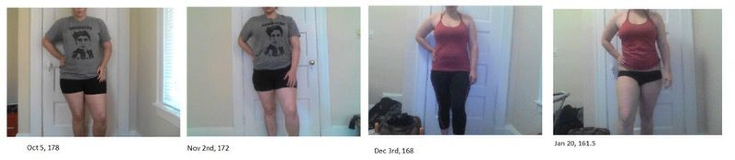 A picture of a 5'4" female showing a weight loss from 178 pounds to 161 pounds. A respectable loss of 17 pounds.