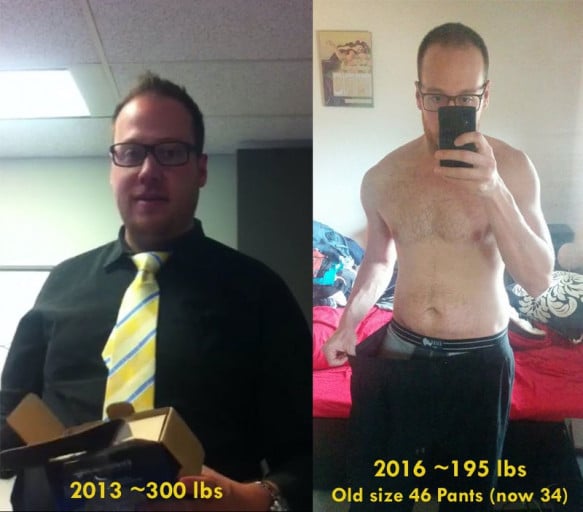 6 feet 1 Male 105 lbs Fat Loss Before and After 300 lbs to 195 lbs.