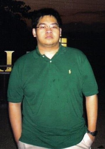 A photo of a 5'7" man showing a fat loss from 268 pounds to 155 pounds. A respectable loss of 113 pounds.