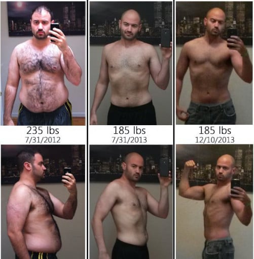 A picture of a 5'11" male showing a weight loss from 240 pounds to 185 pounds. A total loss of 55 pounds.