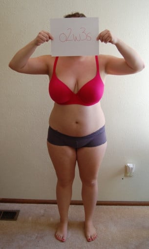 A progress pic of a 5'2" woman showing a snapshot of 175 pounds at a height of 5'2