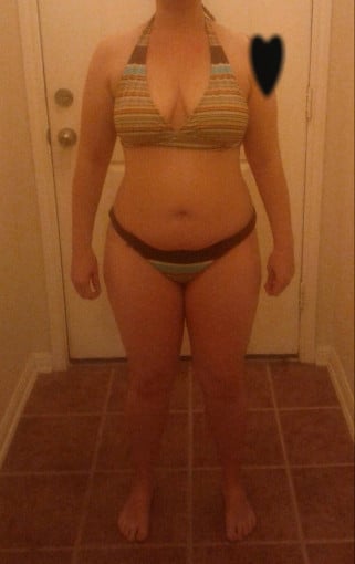 A picture of a 5'4" female showing a weight loss from 190 pounds to 165 pounds. A total loss of 25 pounds.