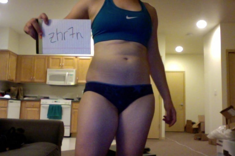 A progress pic of a 5'3" woman showing a snapshot of 143 pounds at a height of 5'3