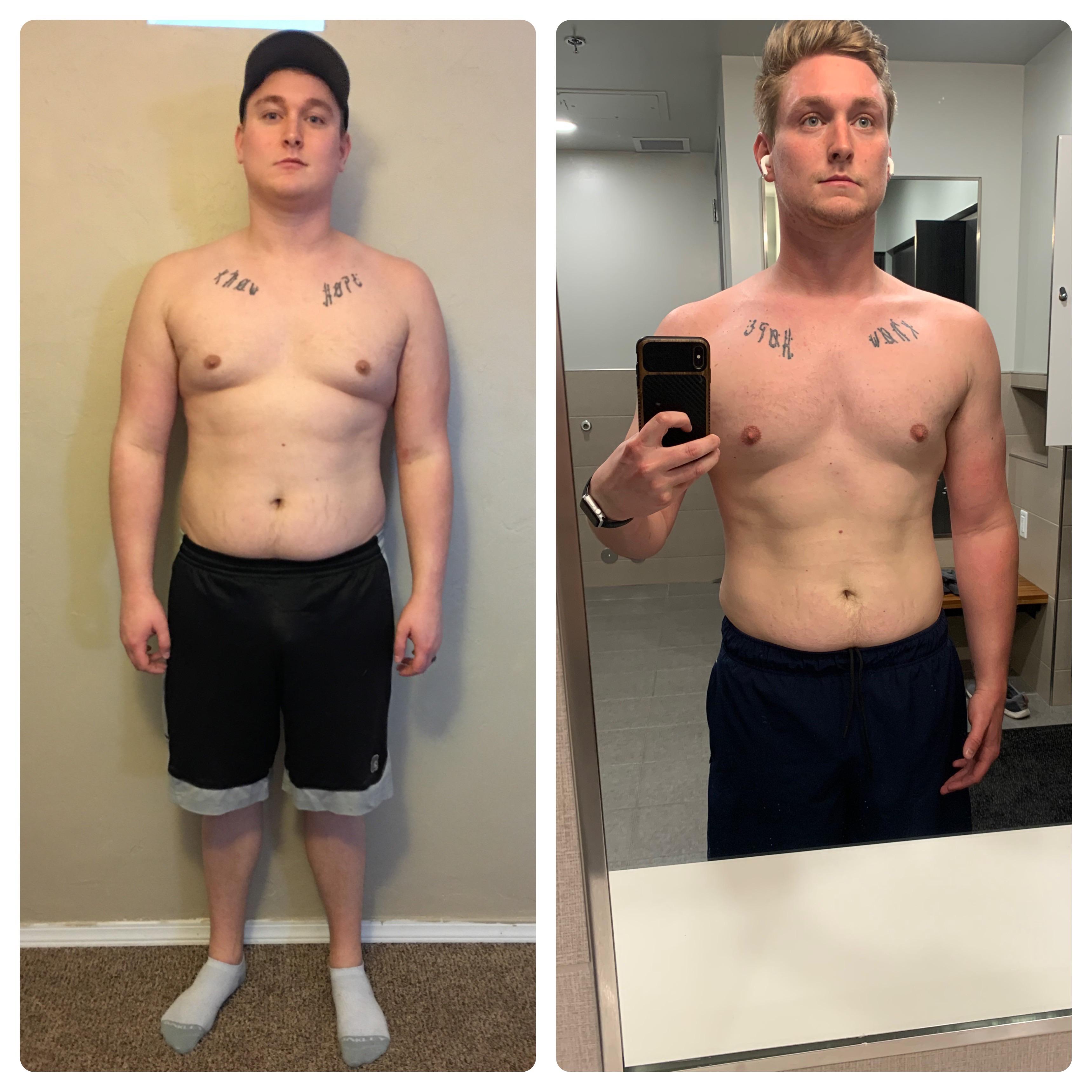 6'2 Male Before and After 77 lbs Weight Loss 276 lbs to 199 lbs