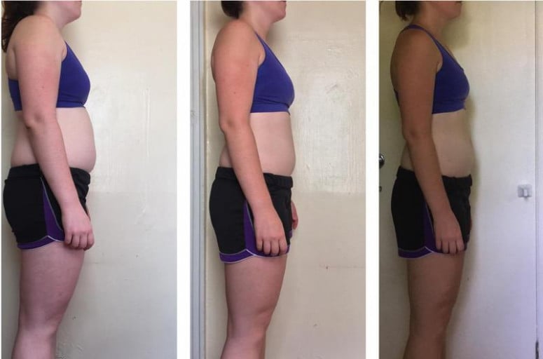 A photo of a 5'10" woman showing a fat loss from 200 pounds to 176 pounds. A net loss of 24 pounds.