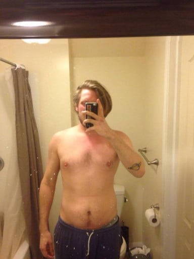 A photo of a 5'9" man showing a weight reduction from 235 pounds to 185 pounds. A total loss of 50 pounds.