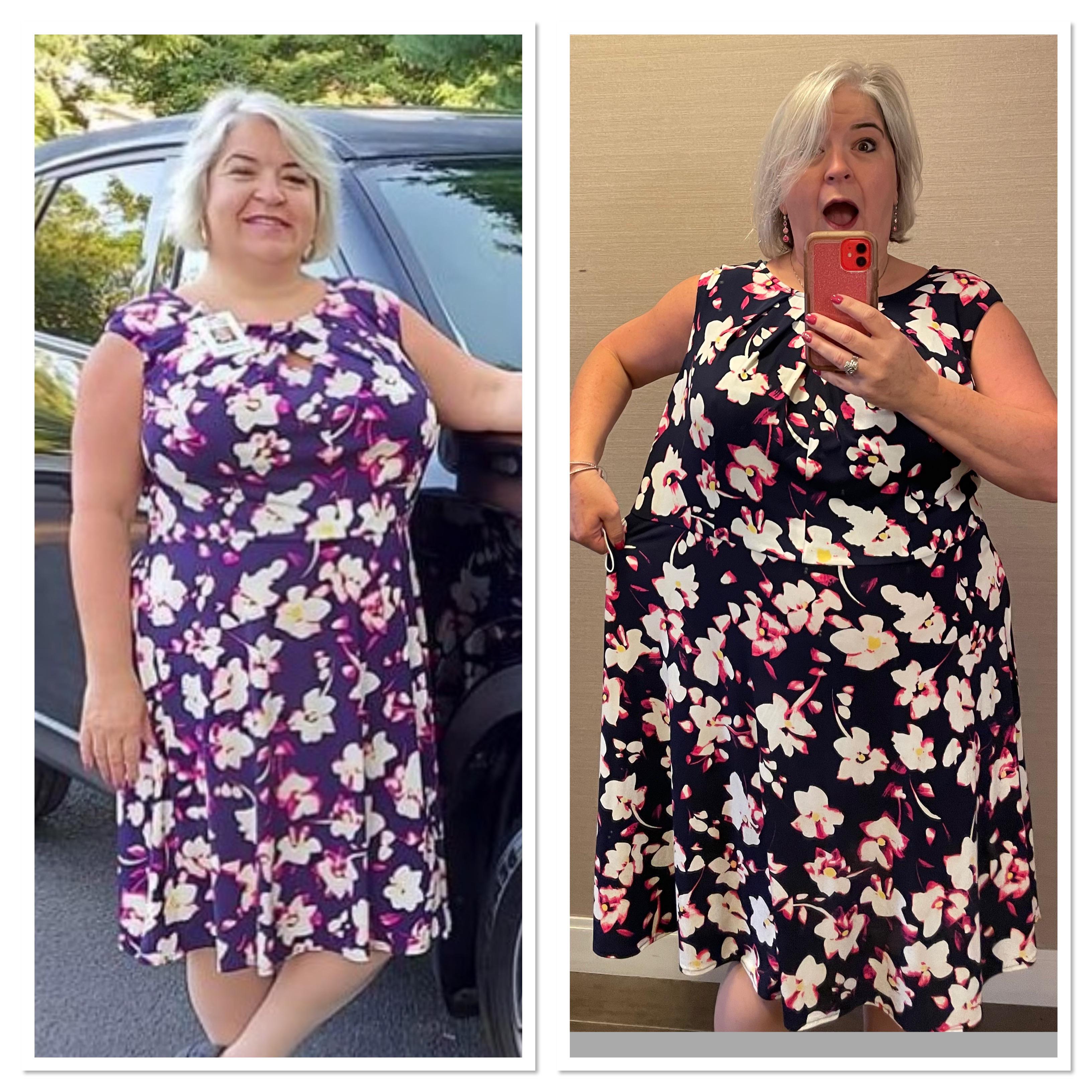 Before and After 45 lbs Weight Loss 5'2 Female 222 lbs to 177 lbs