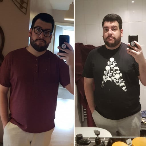 6 foot 1 Male Before and After 41 lbs Fat Loss 312 lbs to 271 lbs