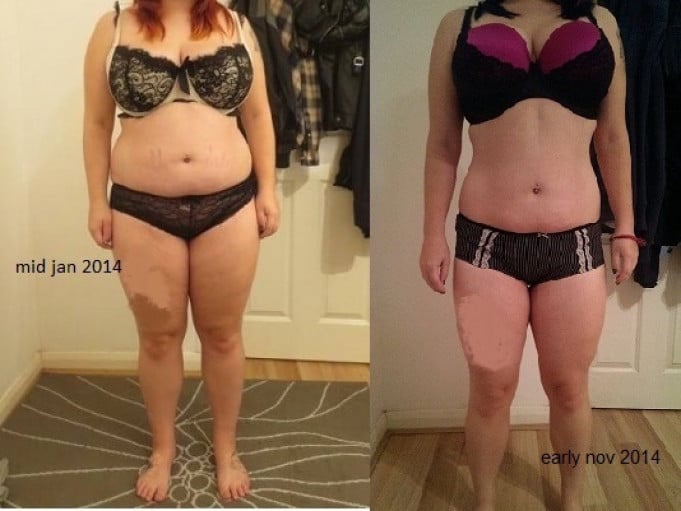 A photo of a 5'4" woman showing a weight reduction from 189 pounds to 156 pounds. A total loss of 33 pounds.