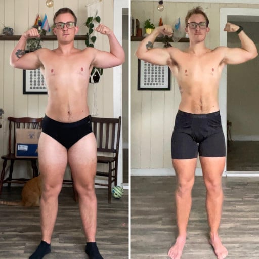 A photo of a 5'7" man showing a weight cut from 171 pounds to 156 pounds. A respectable loss of 15 pounds.