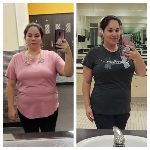 5 foot Female 41 lbs Weight Loss Before and After 210 lbs to 169 lbs