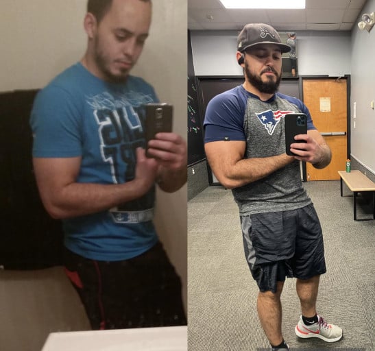 A before and after photo of a 5'11" male showing a weight reduction from 196 pounds to 170 pounds. A respectable loss of 26 pounds.