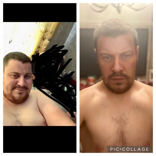 6 feet 1 Male Before and After 108 lbs Weight Loss 305 lbs to 197 lbs