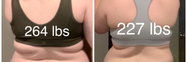 37 lbs Fat Loss 5'7 Female 264 lbs to 227 lbs