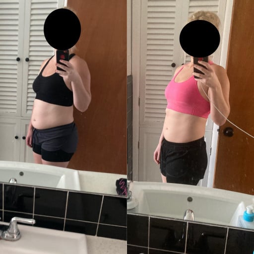 Progress Pics of 22 lbs Fat Loss 5 foot 4 Female 166 lbs to 144 lbs