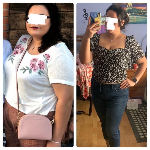 52 lbs Fat Loss Before and After 5 foot 8 Female 270 lbs to 218 lbs