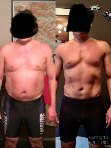 5 foot 8 Male Before and After 30 lbs Weight Loss 190 lbs to 160 lbs