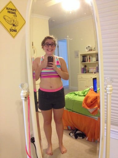 A progress pic of a 5'0" woman showing a weight bulk from 100 pounds to 110 pounds. A total gain of 10 pounds.