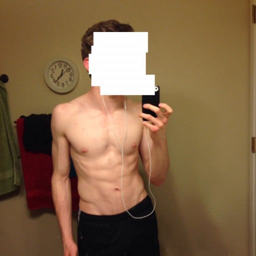 A progress pic of a 5'9" man showing a weight gain from 125 pounds to 156 pounds. A net gain of 31 pounds.