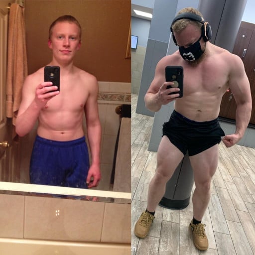 5 foot 6 Male Before and After 60 lbs Muscle Gain 127 lbs to 187 lbs.