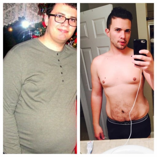 A progress pic of a 6'0" man showing a fat loss from 320 pounds to 225 pounds. A total loss of 95 pounds.