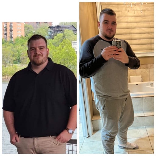 A picture of a 5'11" male showing a weight loss from 357 pounds to 295 pounds. A total loss of 62 pounds.