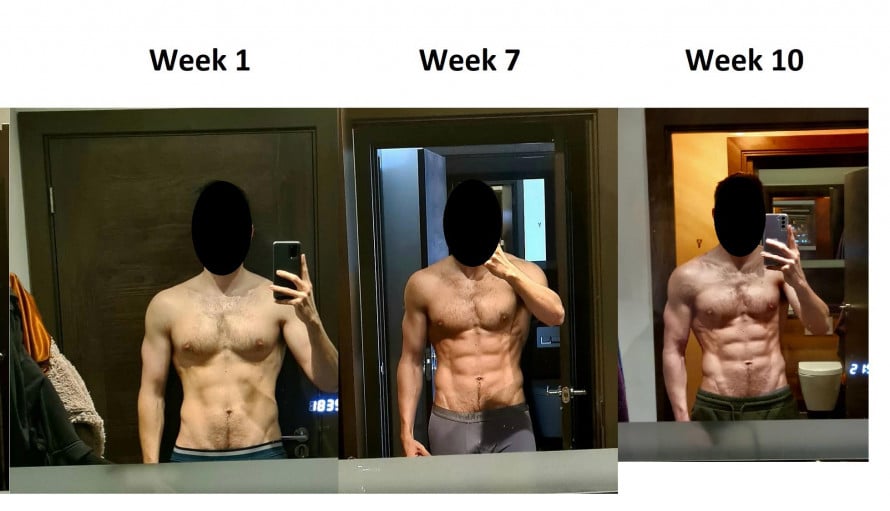 A progress pic of a 6'1" man showing a fat loss from 167 pounds to 160 pounds. A respectable loss of 7 pounds.
