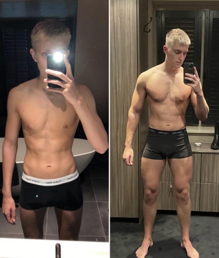 6'5 Male Progress Pics of 52 lbs Weight Gain 158 lbs to 210 lbs