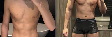 6 foot 5 Male Before and After 52 lbs Muscle Gain 158 lbs to 210 lbs
