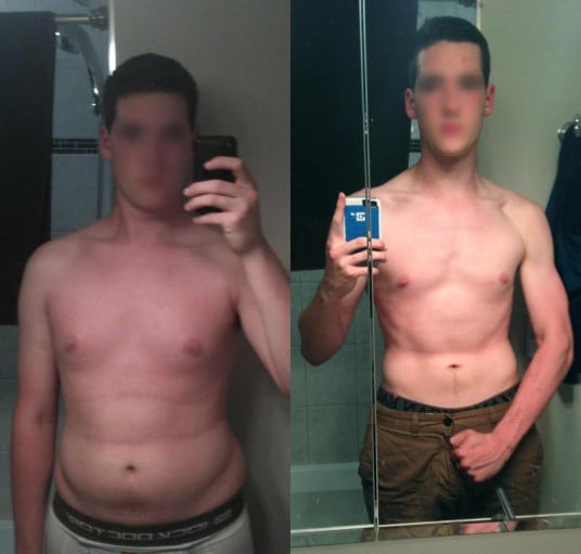 A progress pic of a 6'3" man showing a fat loss from 225 pounds to 175 pounds. A total loss of 50 pounds.