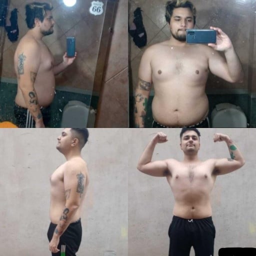 A picture of a 5'11" male showing a weight loss from 260 pounds to 225 pounds. A total loss of 35 pounds.