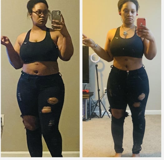 Before and After 49 lbs Weight Loss 5 foot 5 Female 229 lbs to 180 lbs