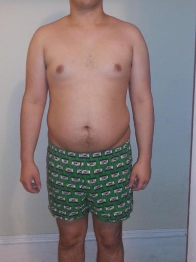 A before and after photo of a 5'10" male showing a snapshot of 226 pounds at a height of 5'10