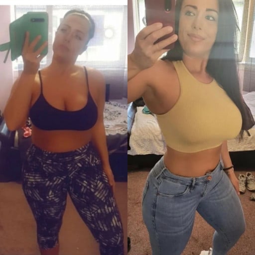 A picture of a 5'7" female showing a weight loss from 170 pounds to 140 pounds. A respectable loss of 30 pounds.